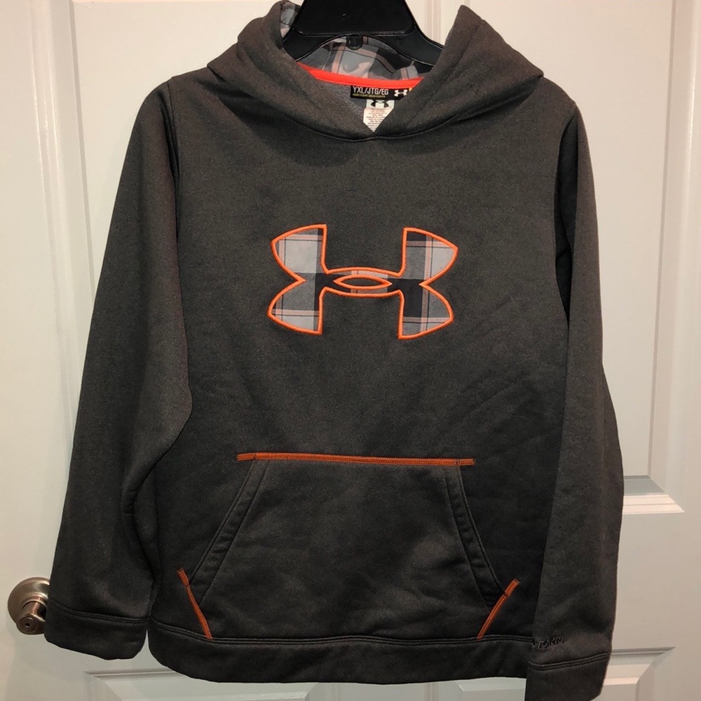 Boy’s Grey and Plaid Orange Under Armour Hoodie